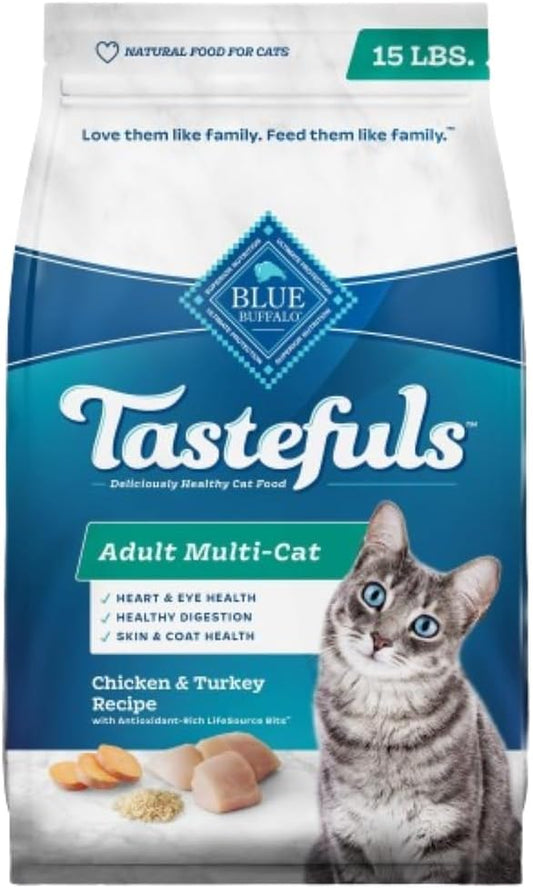 Blue Buffalo Tastefuls Natural Adult Multi-Cat Dry Food, Chicken and Turkey Recipe, 15-lb. Bag