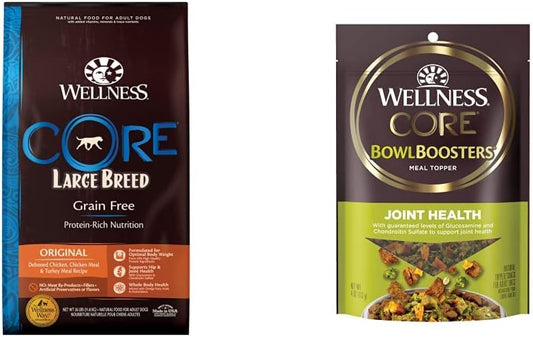 Wellness CORE Natural Grain Free Dry Dog Food, Large Breed, 26-Pound Bag + Wellness CORE Bowl Booster Joint Health Dog Food Topper