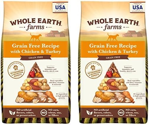 Whole Earth Farms Natural Grain Free Dry Kibble, Wholesome and Healthy Dog Food, Chicken and Turkey Recipe - 4 LB Bag (Pack of 2)