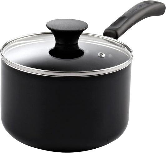 Cook N Home Nonstick Sauce Pan with Glass Lid, 1-Quart Saucepan Non Stick Small Cooking Milk Aluminum Pot, Black