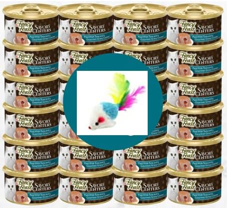 Fncy Fest Wet Cat Food, Savory Centers Pate Tuna and a Gourmet Gravy Center - (24) 3 oz. Cans with a Mouse Toy