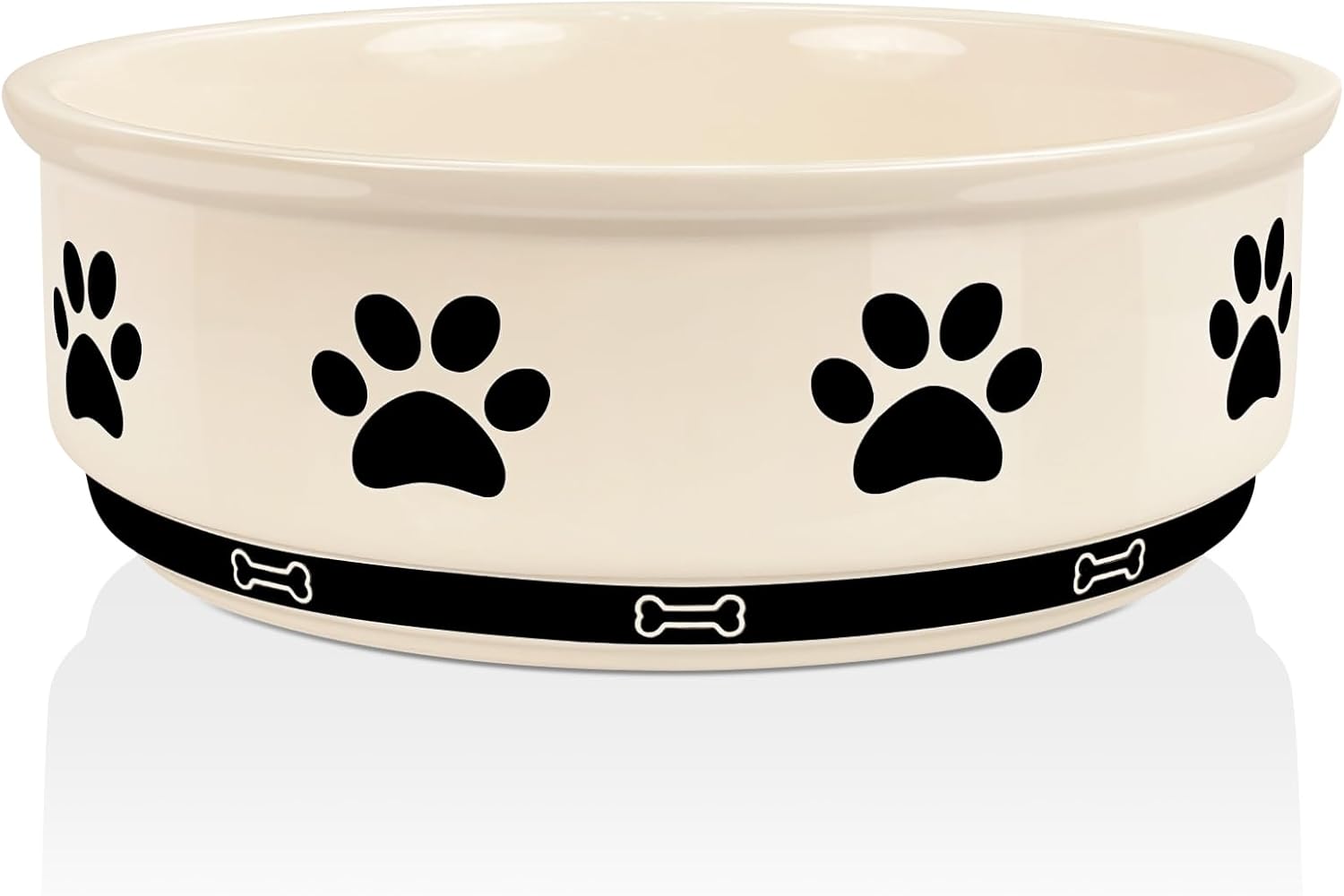 KPWACD Ceramic Pet Bowl for Dogs and Cats, Weighted Non-Slip Dog Bowls Food and Water Dish, Durable Pets Feeding Bowls Suitable for Small, Medium, and Large Dogs, Beige, 70 Oz