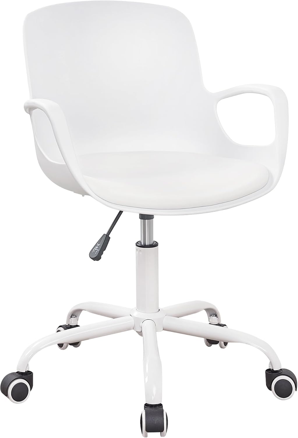 VECELO Mid-Back Chair for Desk with Armrests, Height Adjustable, 360°Swivel Wheels for Home Office Computer Study Work, White