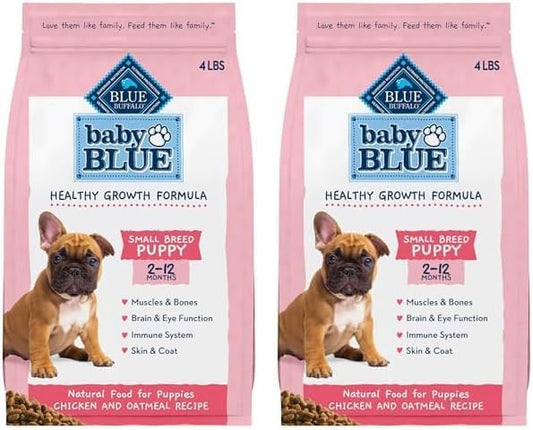 Blue Buffalo Baby Blue Natural Small Breed Puppy Dry Dog Food, Healthy Growth Formula with DHA, Chicken and Oatmeal Recipe, 4-lb. Bag (Pack of 2)