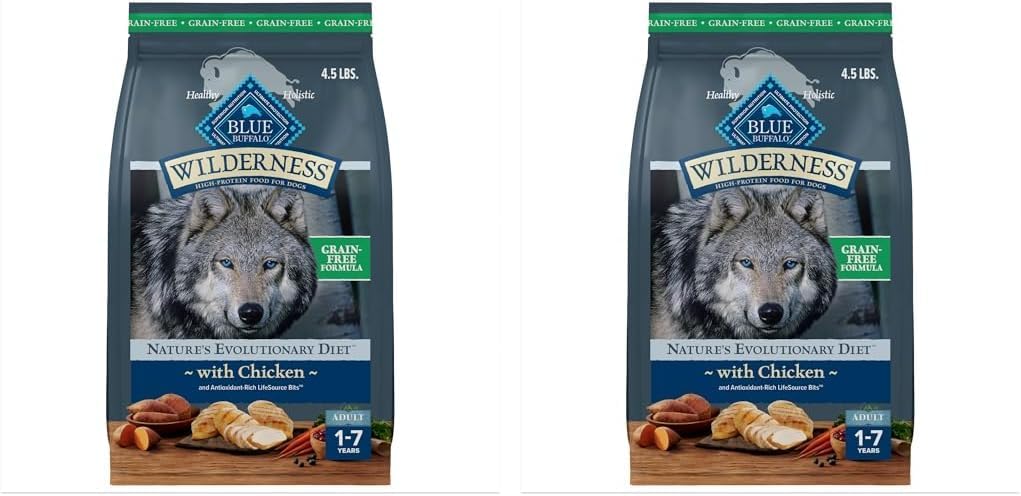 Blue Buffalo Wilderness Adult High-Protein Dry Dog Food with Real Chicken, Grain-Free, Made in The USA with Natural Ingredients, Chicken, 4.5-lb. Bag (Pack of 2)