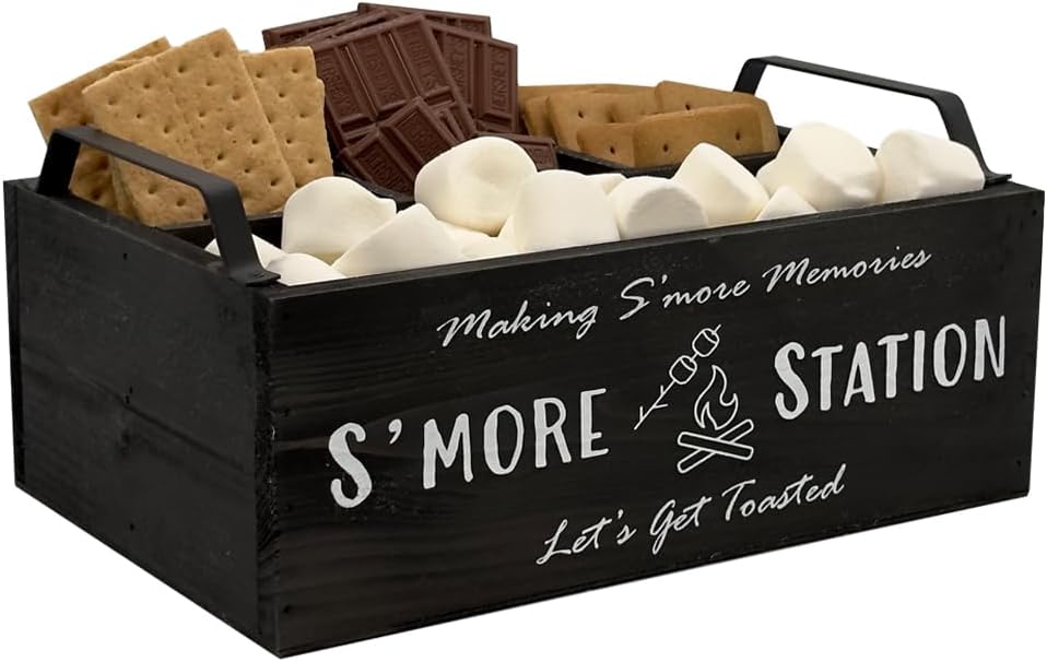 Admired By Nature S'Mores Station, gifts for fire pit, caddy station, smores gift, party station, movie kit gift, organization kit, smores decor, wood tray with handles, hand painted, 1 unit