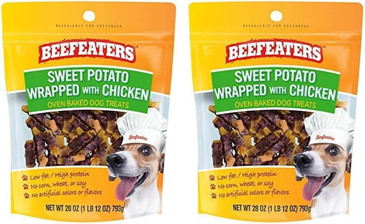 Beefeaters Dog Treats - Sweet Potato Wrapped with Chicken 28oz | Dog Food No Corn\/Wheat\/Soy\/Gluten | Low Fat, Grain-Free, Perfect for Training & Rewards | Dog Training Treats for All Dog Sizes