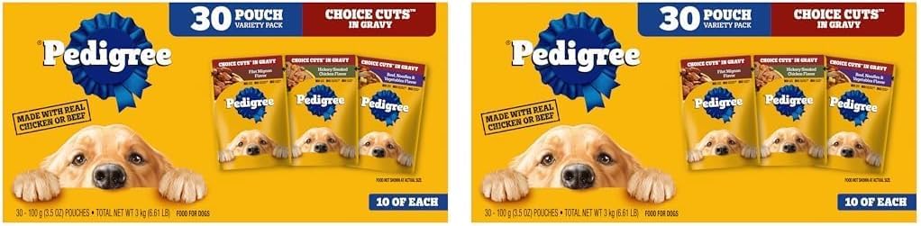 Pedigree Choice CUTS in Gravy Adult Soft Wet Dog Food 30-Count Variety Pack, 3.5 oz Pouches (Pack of 2)