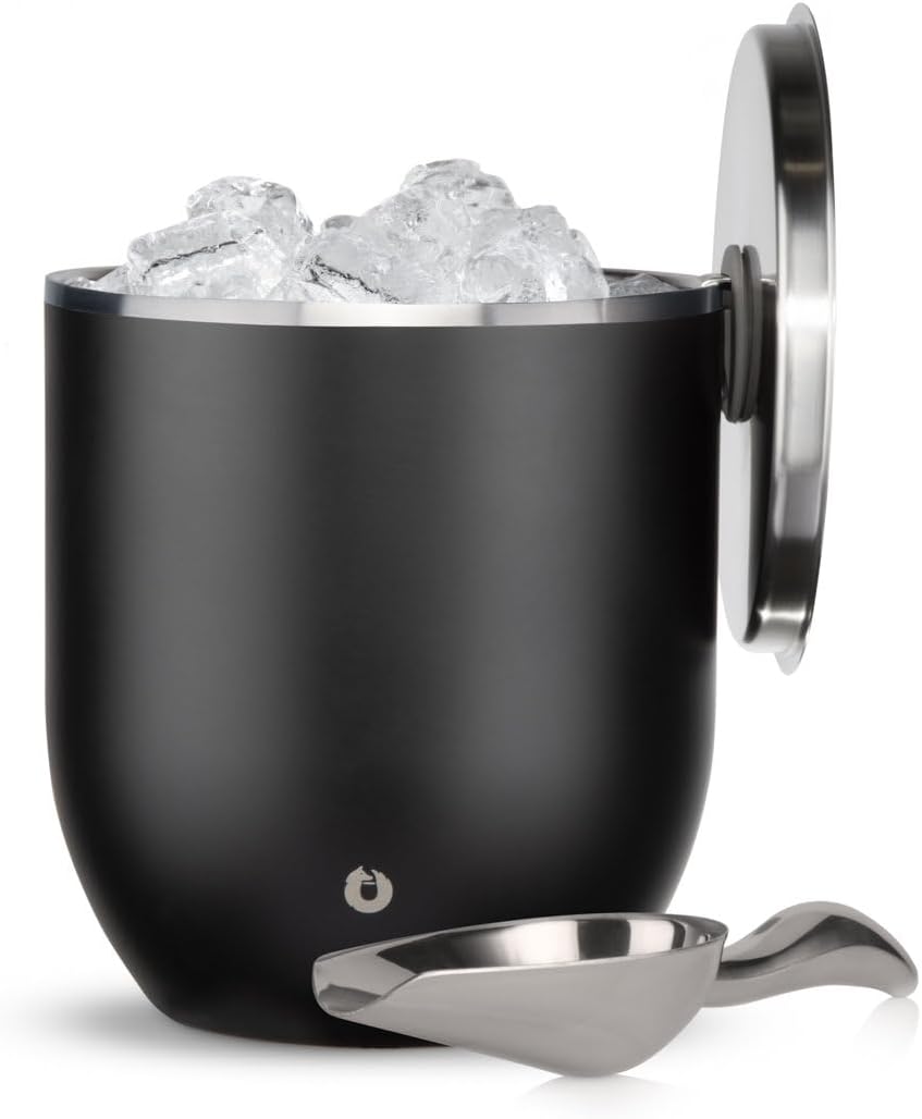 SNOWFOX Plus, Premium Vacuum Insulated Stainless Steel Ice Bucket with Lid\/Scoop,Home Bar Accessories,Elegant Bartending Ice Buckets for Parties,Beautiful Outdoor Entertaining Supplies,3L,Matte Black