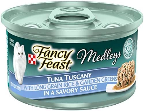 Fancy Feast Medleys Wet Cat Food, Tuna Tuscany with Long Grain Rice & Spinach in a Savory Sauce, Canned Wet Cat Food, 3-Ounce Pull-Tab Can (Pack of 12)