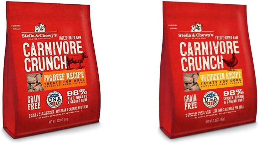 Stella & Chewy's Carnivore Crunch Freeze-Dried Raw Dog Treats 2 Pack Variety Bundle (Beef & Chicken)