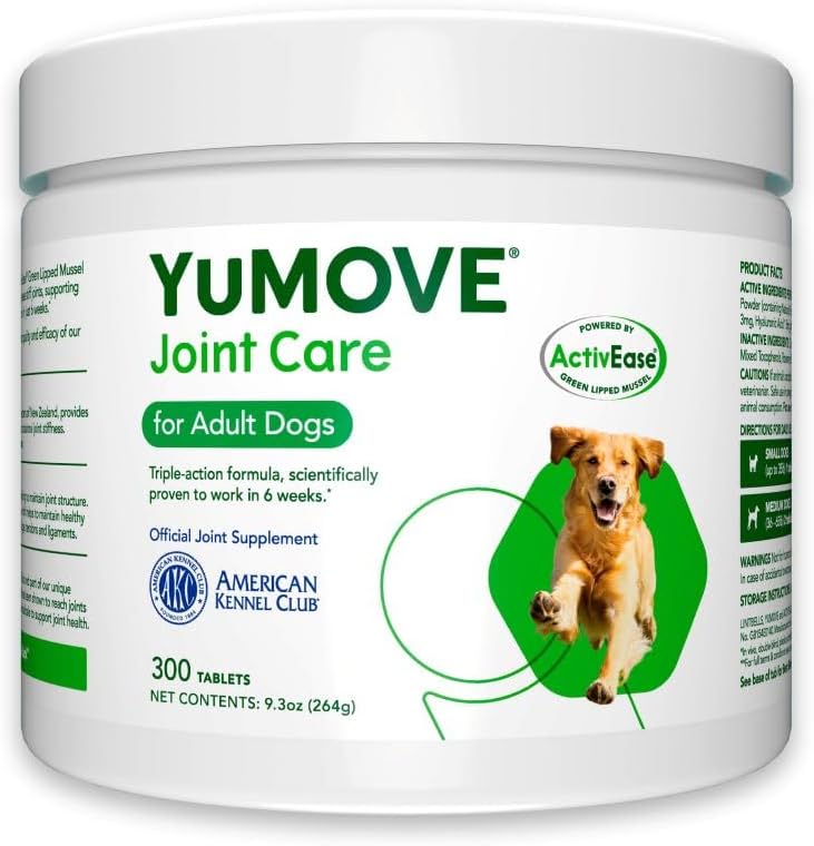 YuMOVE Hip and Joint Supplement for Dogs with Glucosamine, Green Lipped Mussel, Chondroitin, MSM, Omega 3 & Hyaluronic Acid - Joint Support Supplement - for Adult Dogs 300 Tablets