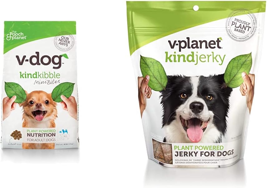 V-dog Kind Kibble, 4.5lb, and V-Planet Vegan Jerky Treats, 6oz