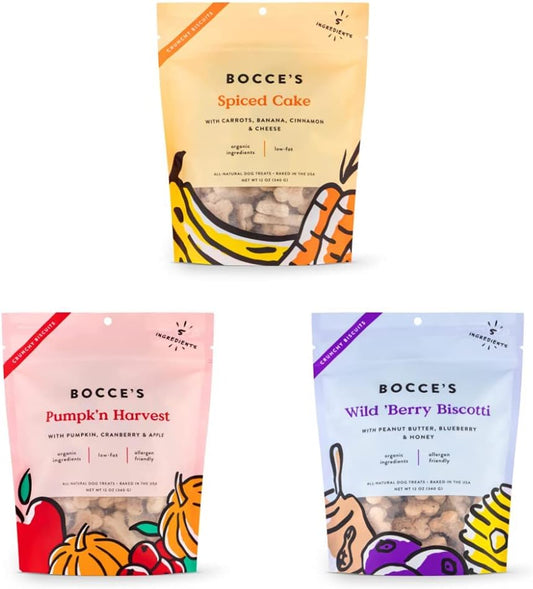 Bocce's Bakery All-Natural, Small Batch, Organic Dog Treat Bundle, Wheat-Free, Limited-Ingredient Dog Biscuits, Made in The USA with 100% Recyclable Packaging