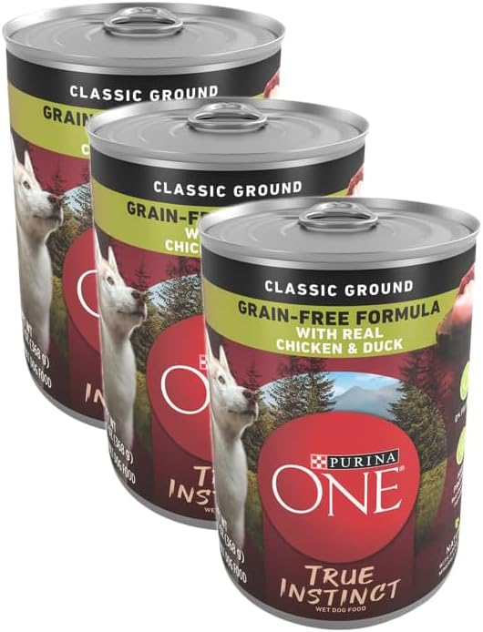 Purina ONE SmartBlend True Instinct Classic Ground with Real Chicken & Duck Dog Food 13 oz. Can, (Pack of 3)