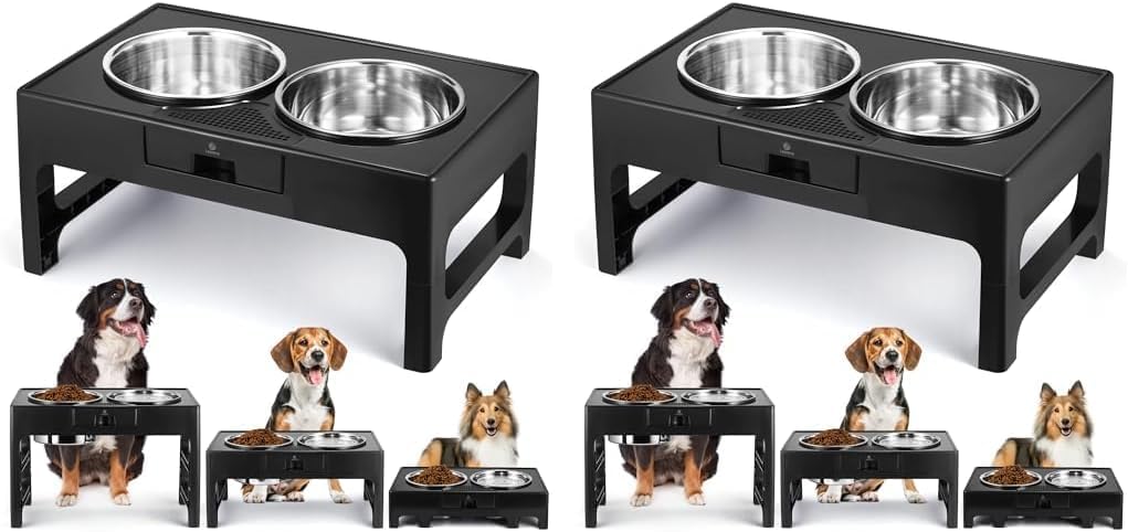 Elevated Dog Bowls, Stainless Steel Raised Dog Deep Bowl with Adjustable Stand, Double Dog Food and Water Bowl for Medium Large Dogs, 3 Heights 3.9”, 7.8”, 11.8” (Pack of 2)