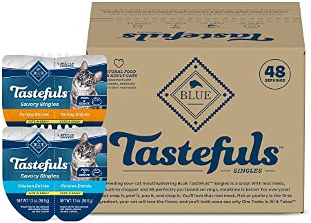 Blue Buffalo Tastefuls Savory Singles Natural Wet Cat Food Paté, Chicken and Turkey Variety Pack, 2.6-oz Trays, 24-Count