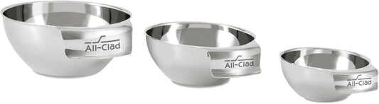 All-Clad Kitchen Essentials Stainless Steel Mini Measuring Bowl Set 3 Piece, Includes 1, 1/2 and 1/4 Stackable Measuring Cups, Gadgets for Cooking & Baking, Cookware Tools, Dishwasher Safe, Silver