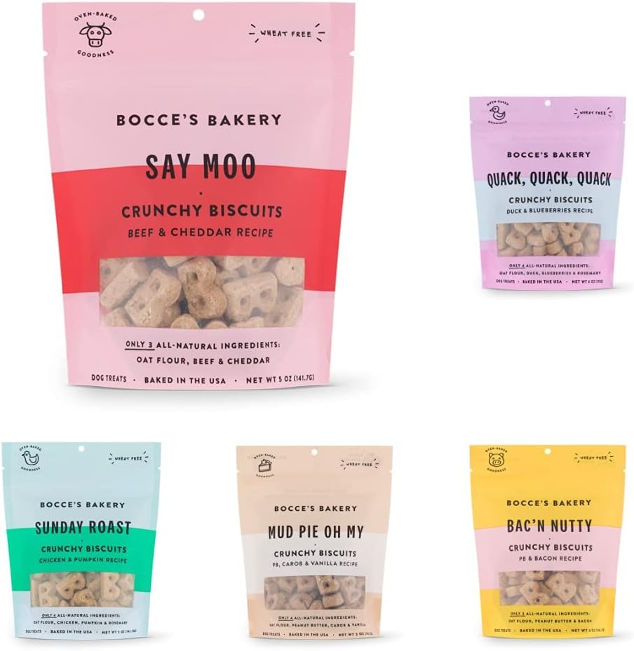 Bocce's Bakery Oven Baked Treat Bundle for Dogs, Everyday Wheat-Free Dog Treats, Made with Real Ingredients, Baked in The USA, All-Natural, 5 oz