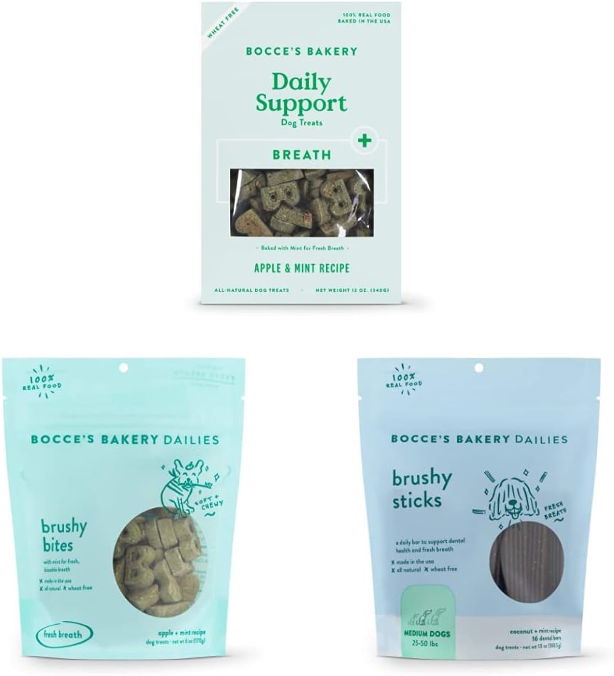 Bocce's Bakery Fresh Kisses Assorted Treat Bundle for Medium Dogs, Wheat-Free Dog Treats, Made with Real Ingredients, Baked in The USA, Supports Oral Health All-Natural