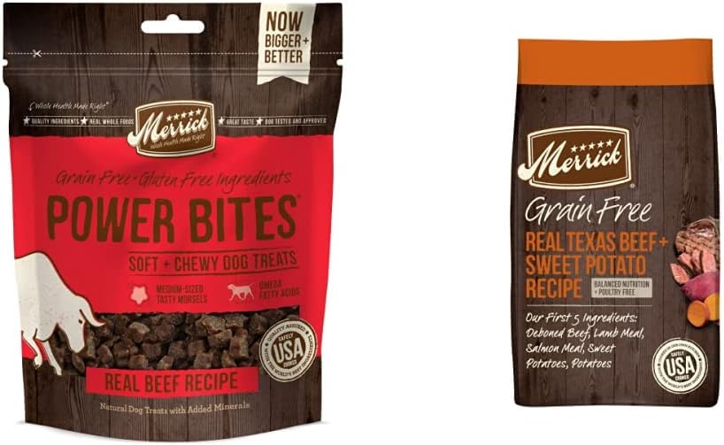 Merrick Grain Free Dry Dog Food and Grain Free Power Bites Dog Treats, Beef Recipe Bundle Pack