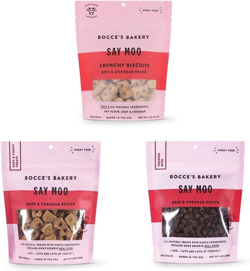 Bocce's Bakery Say Moo Assorted Treat Bundle for Dogs, Wheat-Free Everyday Dog Treats, Made with Real Ingredients, Baked in The USA, All-Natural Soft & Chewy Cookies, Biscuits & Training Treats