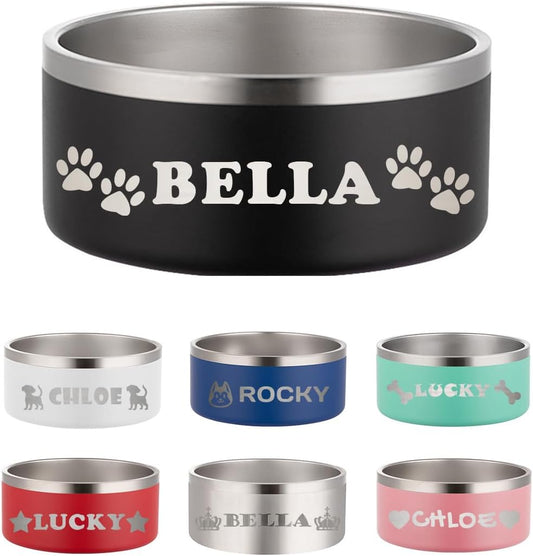 Personalized Dog Cat Bowl with Name,Custom Stainless Steel Non Slip Food and Water Dishes,Laser Engraved Pet Bowl