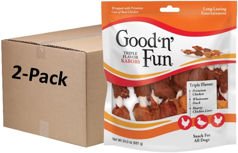 Good'n'Fun Triple Flavored Rawhide Kabobs for Dogs, 24 oz, 36 Count, 2 Pack