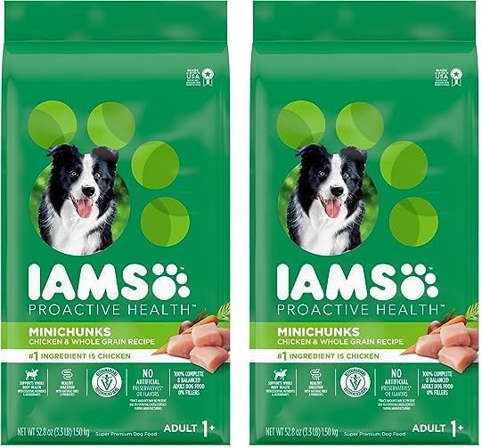 Iams Adult Minichunks Small Kibble High Protein Dry Dog Food with Real Chicken, 3.3 lb. Bag (Pack of 2)