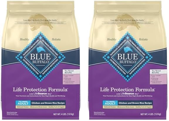 Blue Buffalo Life Protection Formula Natural Adult Toy Breed Dry Dog Food, Chicken and Brown Rice 4-lb (Pack of 2)