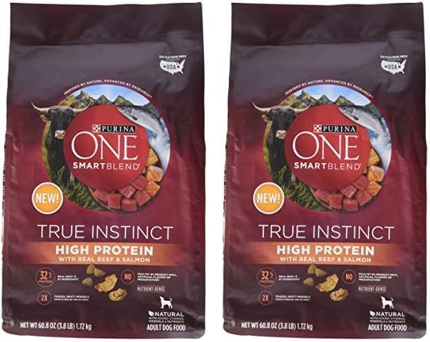 Purina ONE Natural, High Protein Dry Dog Food, SmartBlend True Instinct with Real Beef & Salmon, 3.8 lb (Pack of 2)