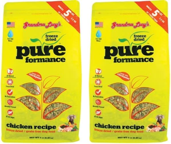 GrandmaLucy Pureformance Freeze Dried Grain Free Chicken Recipe Dog Food 1 Lbs (Pack of 2)