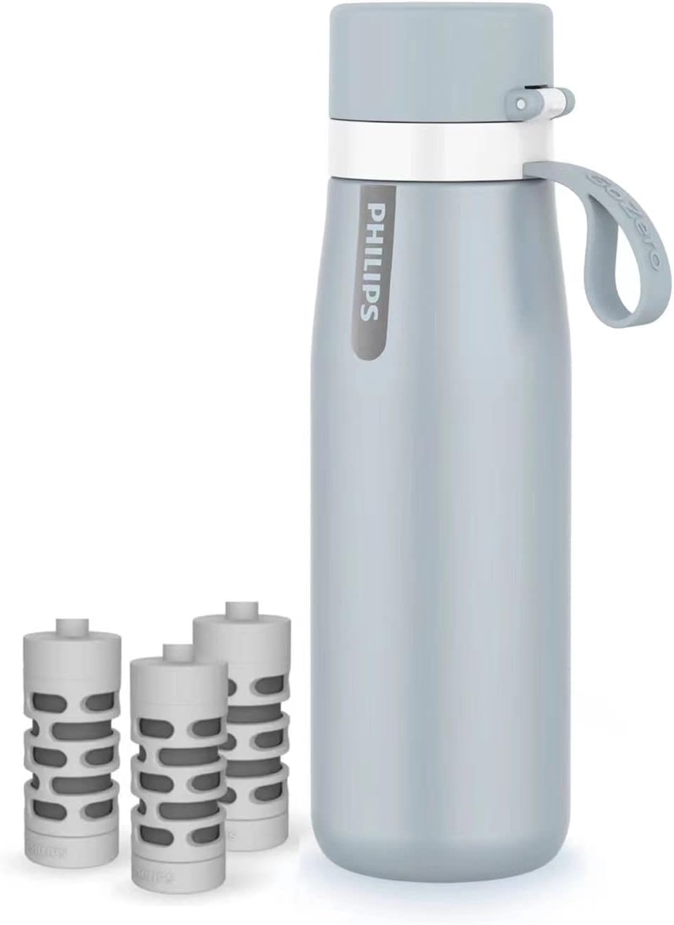 PHILIPS Filtered Water Bottle, Insulated Stainless Steel Water Bottles with Filter, Replaces 450 Plastic Bottle with 3 GoZero Everyday Water Filter, BPA-Free Filter Bottle, Keeps Cold\/Hot,18.6oz