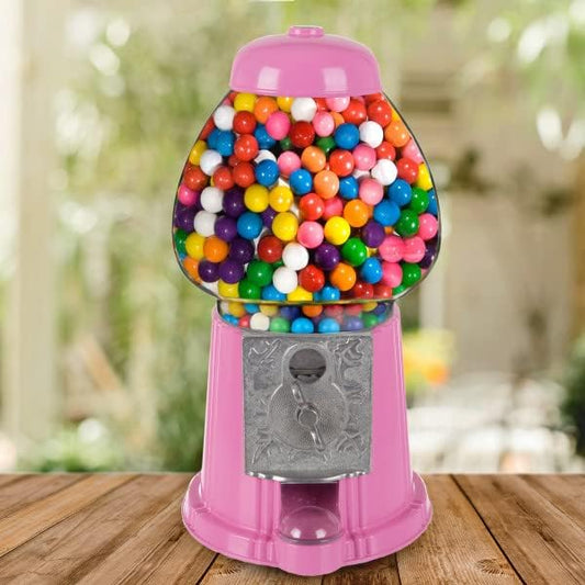 15\u201D Gumball Machine with Coin Bank - Bubble Gum Machine Candy Dispenser Vending Machine with Glass Globe and Metal Base - Vintage Style Gum Ball Machine by Great Northern Popcorn (Pink)