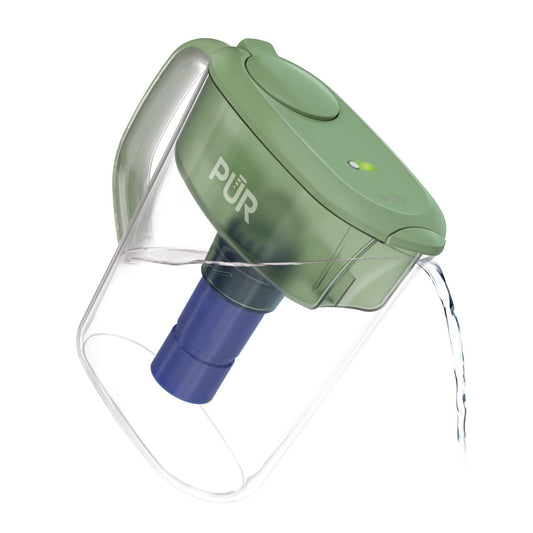 PUR Plus 11-Cup Water Filter Pitcher with 1 Lead-Reducing PUR Plus Filter, Dishwasher Safe, Powerful Filtration, Filter Change Indicator Light, Sage, PPT111M