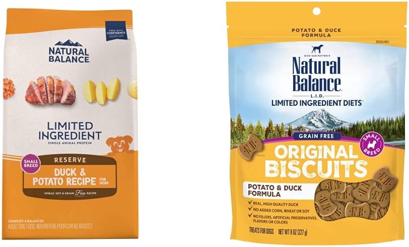 Natural Balance Limited Ingredient Dog Food Bundle with Duck & Potato Dry Food and Duck Biscuit Treats for Small Breeds