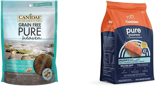 CANIDAE Pure Puppy Dry Dog Food, Salmon and Oatmeal Recipe, with Salmon and Sweet Potato Biscuits