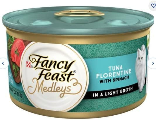 30 Cans of Fancy Feast Medleys Tuna Florentine Canned Cat Food, 3-oz, ea