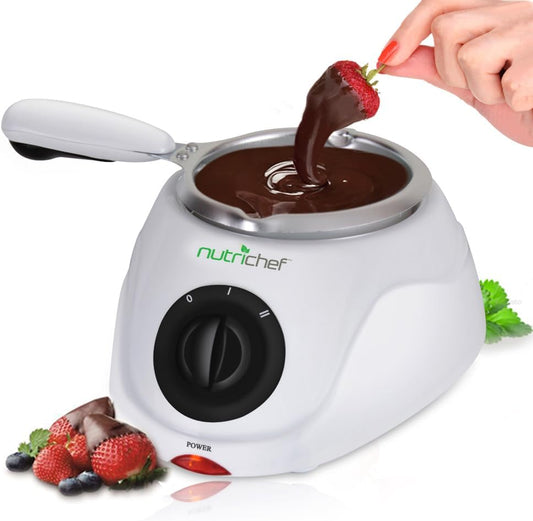 NutriChef Chocolate Melting Warming Fondue Pot - 25W Chocolate Melter 8.8 Oz Capacity - Keep Warm Dipping Function & Removable Pot - Perfect for Melting Chocolate, Butter & Cheese - Parties & Dessert