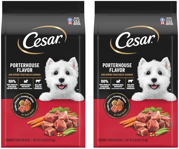 Cesar Small Breed Dry Dog Food Porterhouse Flavor and Spring Vegetables Garnish, 5 lb. Bag (Pack of 2)