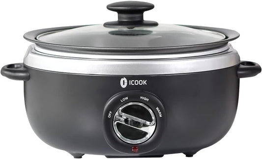 ICOOK USC-35-OP001BK 3.5 Quart Slow Cooker,Aluminium Sear\/Sauté Stew Pot Stovetop safe,Dishwasher Safe,Glass Lid,Adjustable Temp,Food Warmer,Black