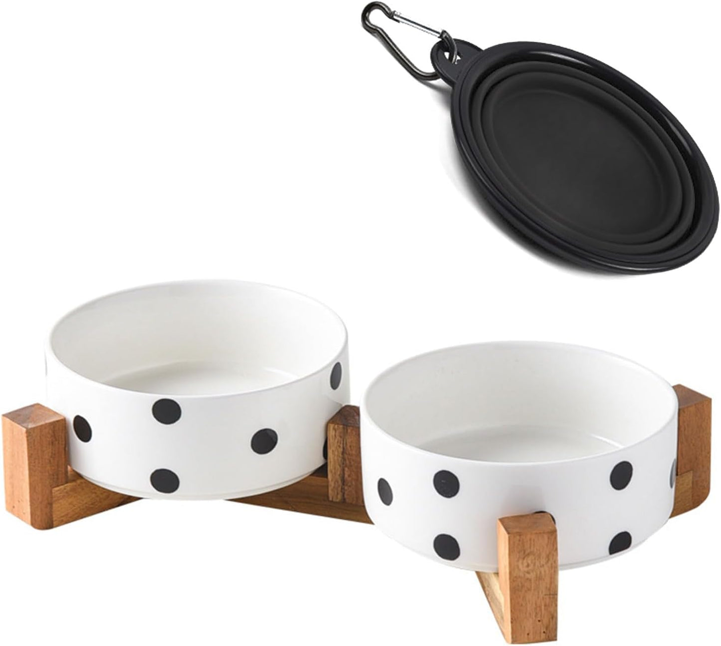 Petygooing Ceramic Dog Bowl Set with Stand,Cat Dog Food and Water Bowl,Small Dog Bowls Anti -Slip Set of 2 Cat Dog Bowls-Dog Food Bowls- Dog Bowls Small Size Dog (13.5OZ\/5.1 in) Black Dot