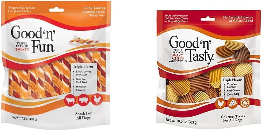 Good'n'FunTriple Flavor Twists Dog Treats 70ct & Good 'n' Tasty Wavy Chips 10 oz