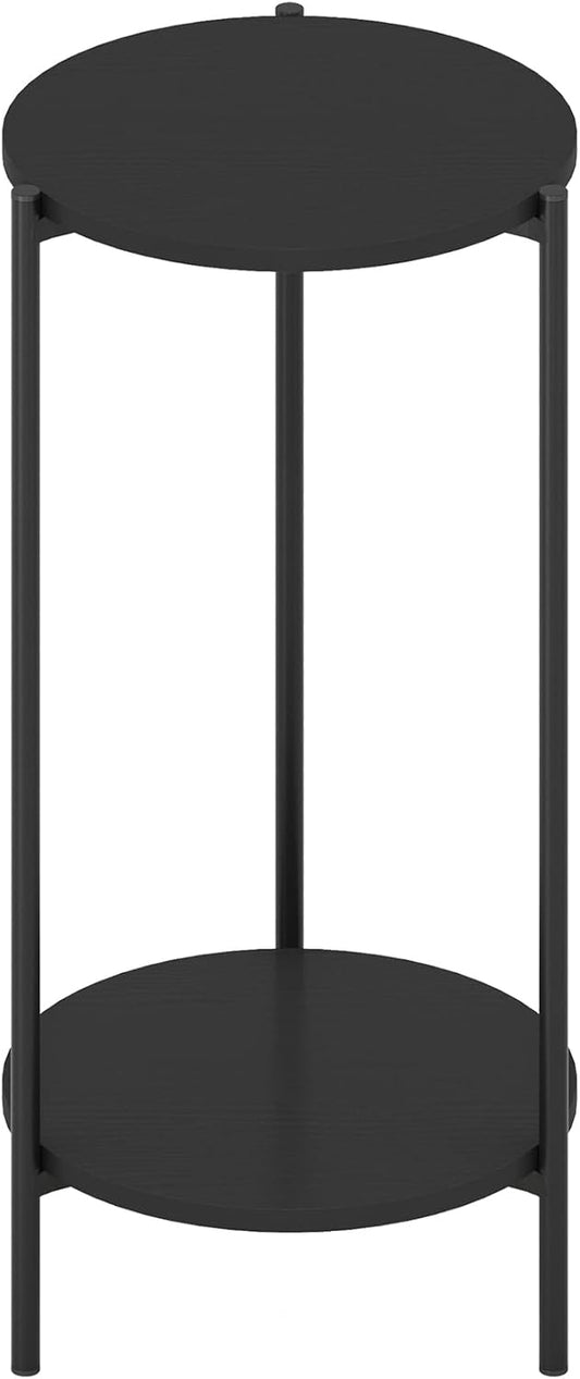 Furinno Besi 2-Tier Modern Tall Round Side End Table with Sturdy Metal Legs, 11.57 (W) x 8.16 (H) x 4.36 (D) inches, Americano