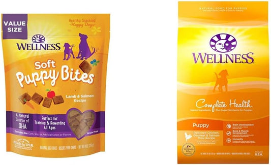 Wellness Soft Puppy Bites, 8 oz Bag Complete Health Puppy Food, 30 lb Bag