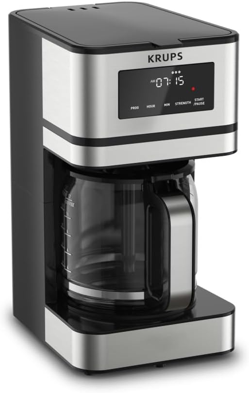 KRUPS 14 Cup Programmable Coffee Maker: Stainless Steel Design, Digital Display, 3 Brew Strengths, 4-Hour Keep Warm Function, and Dishwasher-Safe Parts for Effortless Coffee Making