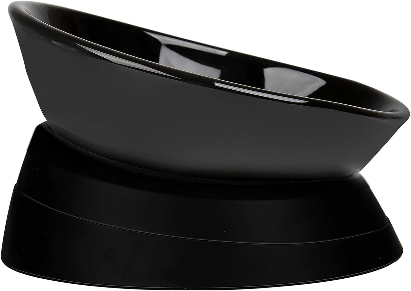 French Bulldog Food Bowl- Slanted Tilted Pug Food Water Bowl,Cat Bowl- Feeder for Frenchie\/Shih Tzu\/Flat Faced Small Dogs\/Puppies\/Cats (Black（Ceramic）, 2 Cup)