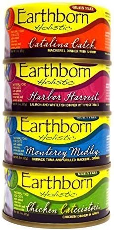 Earthborn Holistic Wet Cat Food Variety Pack - 4 Flavors (Catalina Catch, Harbor Harvest, Chicken Catcciatori, and Monterey Medley) - 3 Ounces Each (12 Total Cans) by Earthborn Holistic