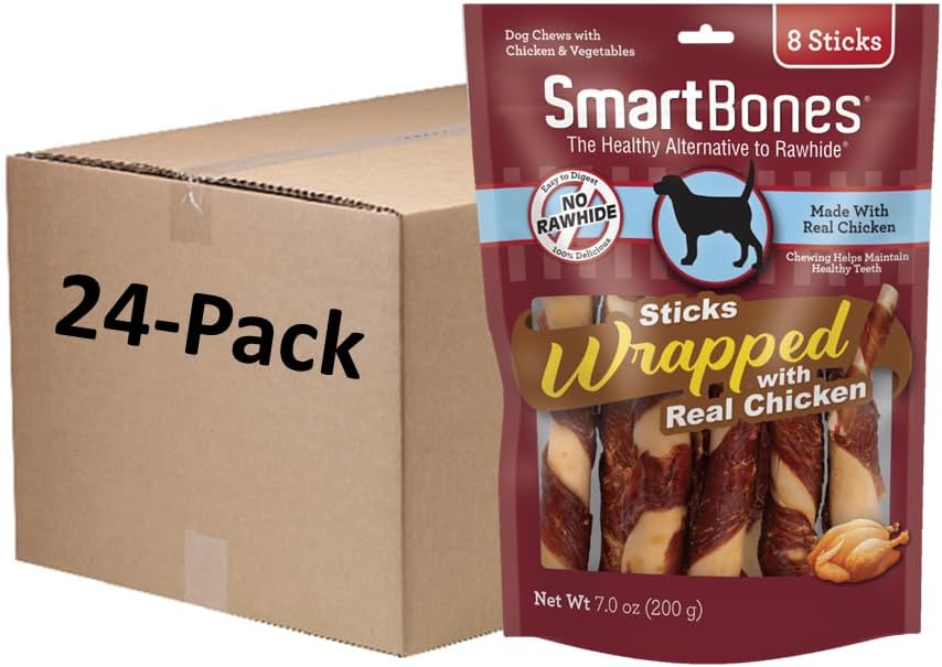 SmartBones Chicken-Wrapped Sticks, Treat Your Dog to a Rawhide-Free Chew Made With Real Chicken and Vegetables, 8 Count (Pack of 24)