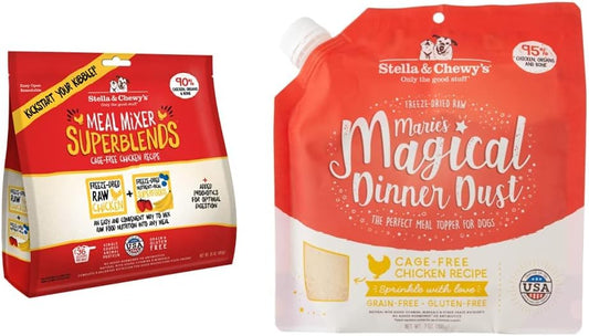 Stella & Chewy's Freeze Dried Raw Cage-Free Chicken Meal Mixers, 16 oz Bag & Freeze-Dried Raw Marie's Magical Dinner Dust – Protein Rich, Grain Free Dog & Puppy Food Topper – 7 oz Bag